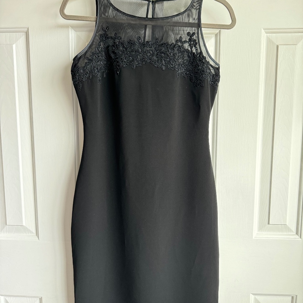 Talbots petite dress black sheath beaded lace 2P 2 petite
